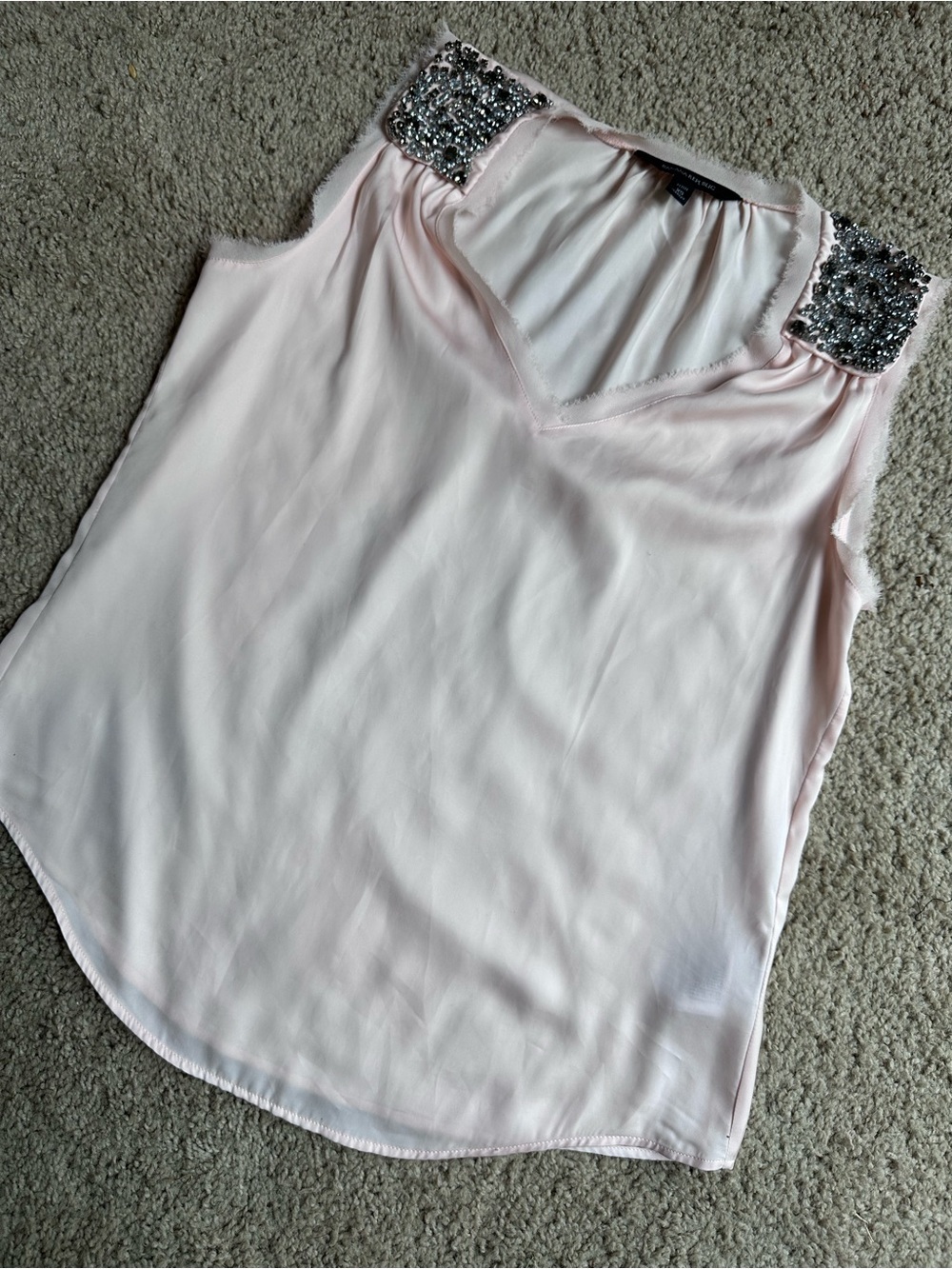 Banana Republic Light Pink Sleeveless V-Neck Top with Beaded Shoulders